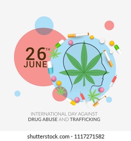 Illustration Of Drug Abusing Concept Poster Template Design,International Day Against Drug Abuse.