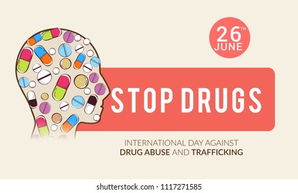 Illustration Of Drug Abusing Concept Poster Template Design,International Day Against Drug Abuse.