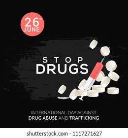Illustration Of Drug Abusing Concept Poster Template Design,International Day Against Drug Abuse.
