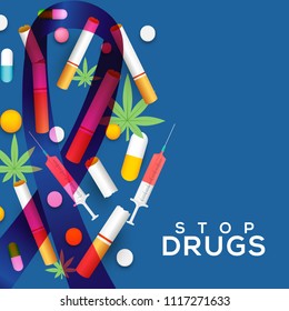 Illustration Of Drug Abusing Concept Poster Template Design,International Day Against Drug Abuse.