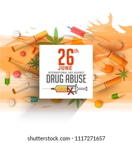 Illustration Of Drug Abusing Concept Poster Template Design,International Day Against Drug Abuse.