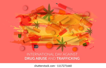 Illustration Of Drug Abusing Concept Poster Template Design,International Day Against Drug Abuse.