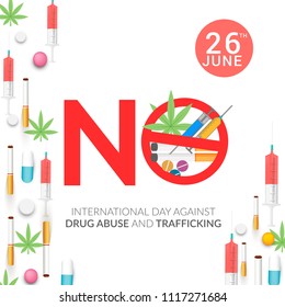 Illustration Of Drug Abusing Concept Poster Template Design,International Day Against Drug Abuse.