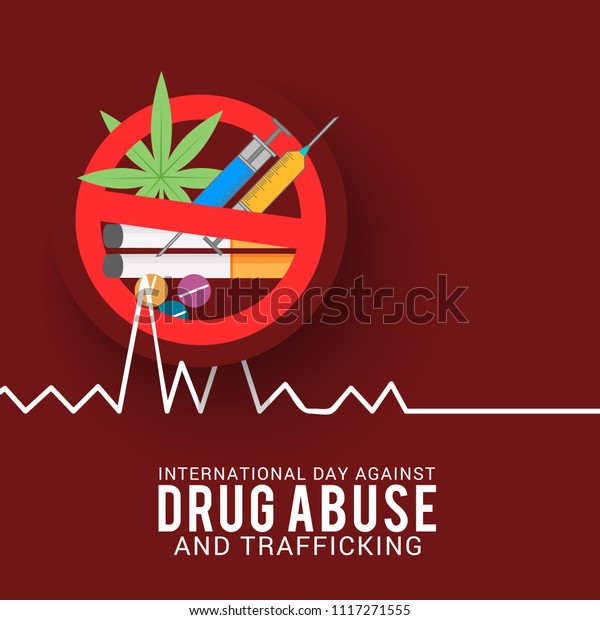 薬物乱用に関するイラスト コンセプトポスターテンプレートデザイン 国際的な薬物乱用防止デー のベクター画像素材 ロイヤリティフリー