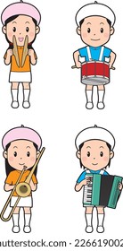 Illustration of a drum and fife band played by children