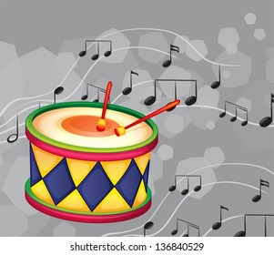 Illustration of a drum with musical notes