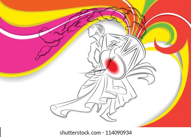 illustration of drummer playing dhol in Durga Puja