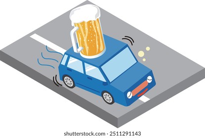 Illustration of a drunk driver driving a car