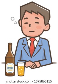 Illustration of a drunk man drinking beer