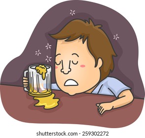 Illustration of a Drunk Man Sleeping in a Bar