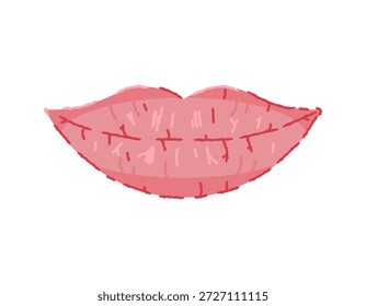 ilustração de lábios secos e rachados. Problemas de saúde labial. Perda de umidade. Ilustração de estilo plano com lápis de cera de contorno. Símbolo, adesivo, clip-art, elemento. Fundo branco.