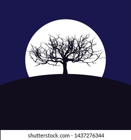 Illustration of a dry tree with a dark background. - Vector.