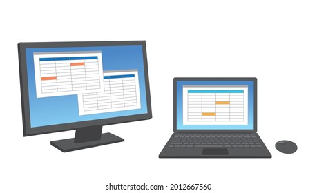 Illustration of dual monitor of notebook PC and large screen display