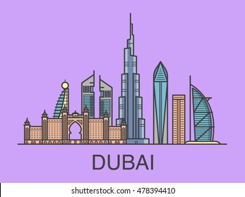 Illustration of Dubai city. Rectangular composition.