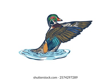 illustration of a duck flapping its wings on the surface of the water