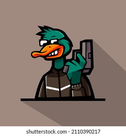Illustration of Duck holding gun and wear glasses