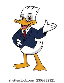 illustration of duck mascot wearing a suit