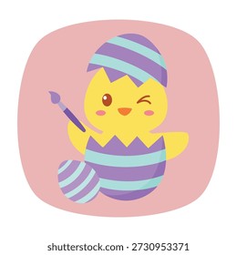 Illustration of a duck painting easter eggs