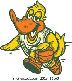 ILLUSTRATION DUCK PLAY BASKET BALL