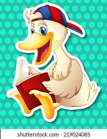 Illustration of a duck reading a book