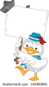 Illustration of Duck Sailor carrying  a Blank Board with Paper Boat on Top