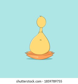 Illustration of a duck sitting in a nest seen from behind can be used to decorate children's books for book covers and other purposes that use a mischievous and funny impression can also be used for a
