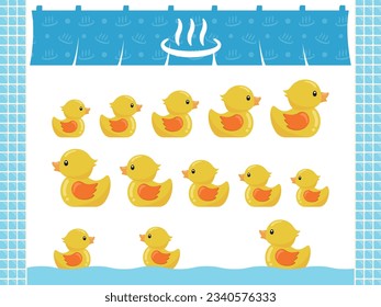 Illustration of a duck toy playing with a child in the bathroom