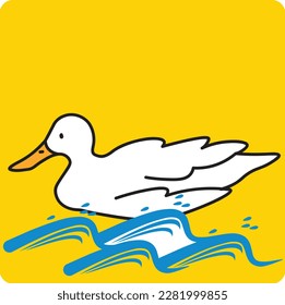 illustration of a duck Vector happy duck hand waving on yellow background