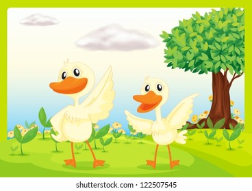 Illustration of ducks in a beautiful nature