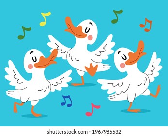 Illustration of Ducks Flapping Its Wings and Dancing to Music