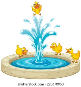 Illustration of ducks and fountain