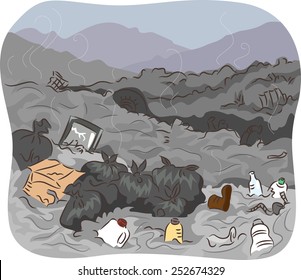 Illustration of a Dump Site Filled With Unsorted Trash