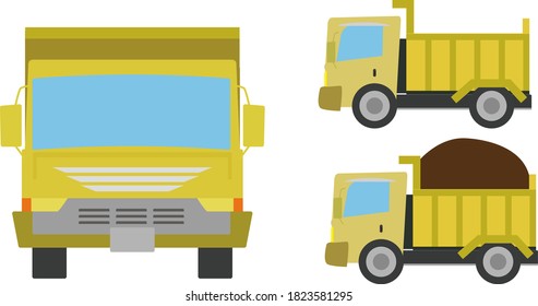 Illustration of a dump truck seen from the front and side