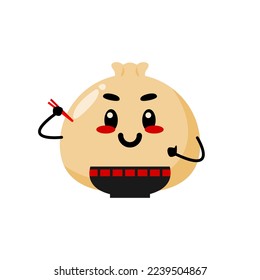 illustration of a dumpling or dim sum with a face. chinese food vector character illustration.