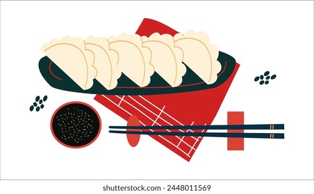 Illustration of  dumplings. asian meal. Japanese and chinese food.