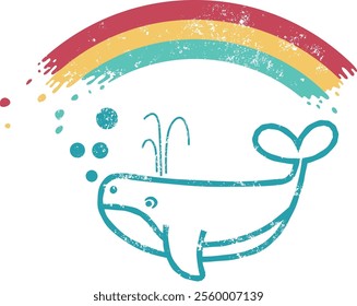 Illustration d'une baleine sous un arc-en-ciel. Illustration effet graff