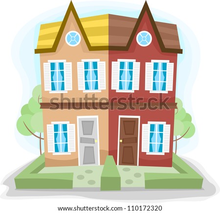 Illustration of a Duplex House with Dissimilar Colors