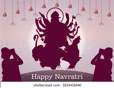 illustration durga puja, navratri vector worshiping with playing conch