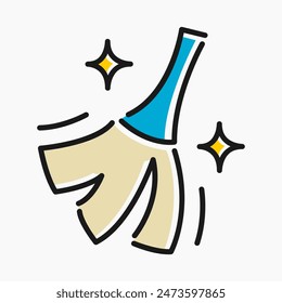 Illustration of a dustpan with a blue handle and a yellow star.