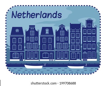 Illustration with Dutch house in Netherlands. Vector illustration