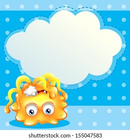 Illustration of a dying lemon monster in front of an empty cloud template