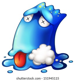 Illustration of a dying monster on a white background