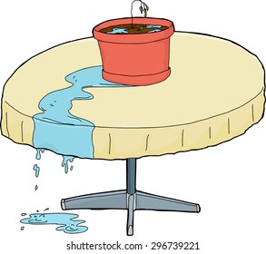 Illustration of dying over watered plant on table