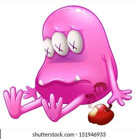 Illustration of a dying pink monster on a white background