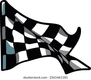 Illustration of a dynamic checkered flag, symbolizing victory and speed. Perfect for motorsport enthusiasts and fans of racing culture