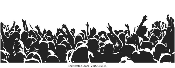 Illustration of dynamic, cheering crowd at concert, event