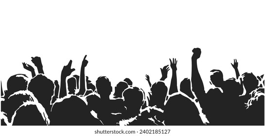 Ilustración de una multitud dinámica y animadora en un concierto, un evento