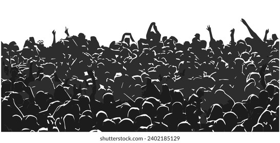 Illustration of dynamic, cheering crowd at concert, event