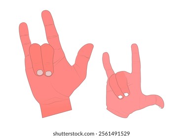 Illustration of dynamic hand gestures of father and son iconic rock 'n' roll signature, music concert, concert poster, band merchandise, album cover, or statement design for apparel and accessories