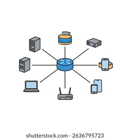 Illustration of a Dynamic Network of Computers and Digital Devices Connectivity